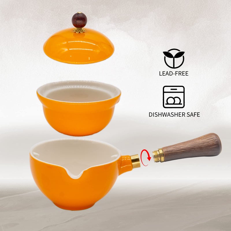 LURRIER Porcelain Chinese Gongfu Tea Set Portable Teapot Set with 360 Rotation Tea maker and Infuser Portable All in One Gift Bag for Travel Home Gifting Outdoor and Office(Orange) - Image 3